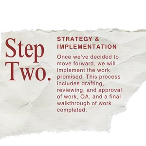 Paper background, Step 2: Strategy & Implementation. We will create a plan to help you achieve your goals, and then implement that plan.